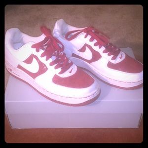 White and Red Lace Nike Air Force Ones